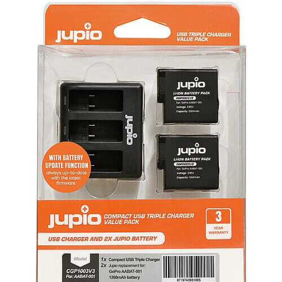 Jupio Jupio 2 X Li-Ion 1260Mah Batteries & Triple Charger Kit V3 For Gopro Hero5/6/7 Camera Batteries